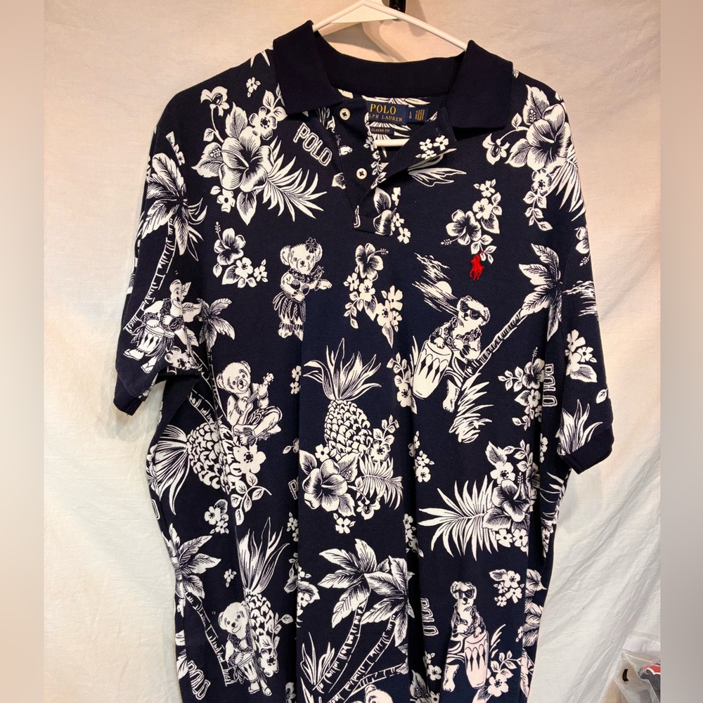 Polo by Ralph Lauren Men's Navy and White Tropical Polo